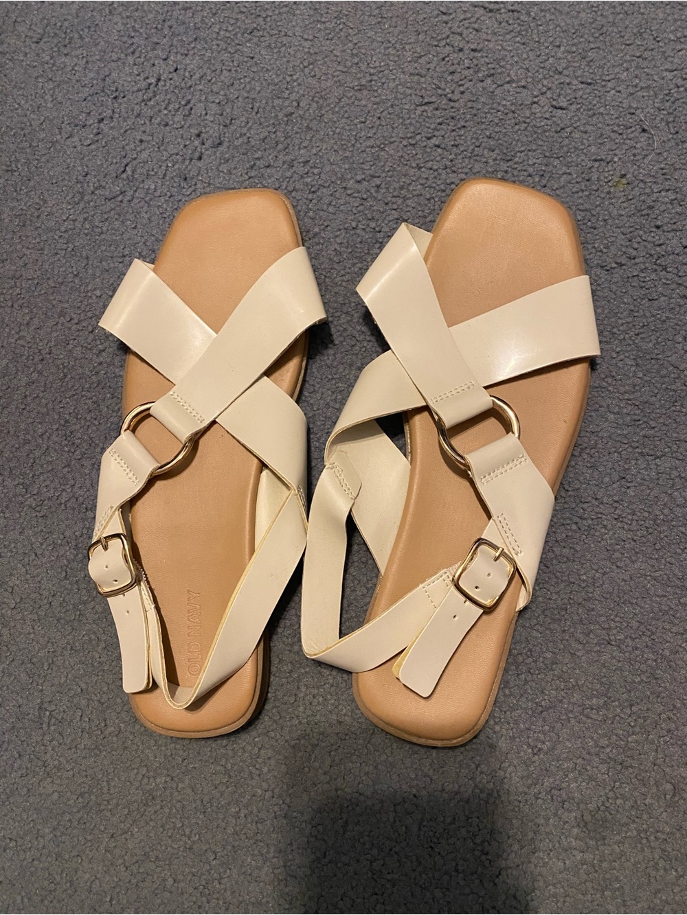 Old Navy Cream Crisscross Sandals with Gold Buckles - Women